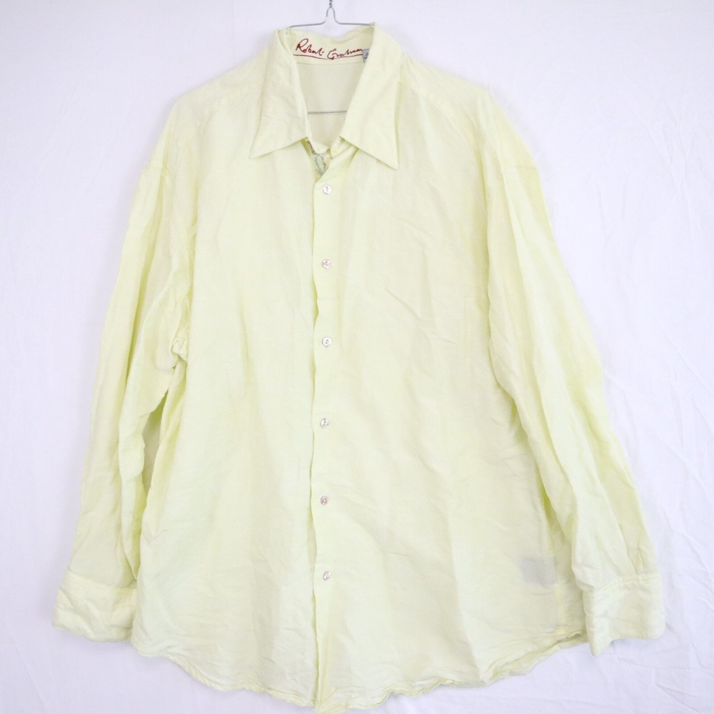 Robert Graham Shirt Mens 2XL XXL Linen Blend Casual Button Up Yellow Long Sleeve